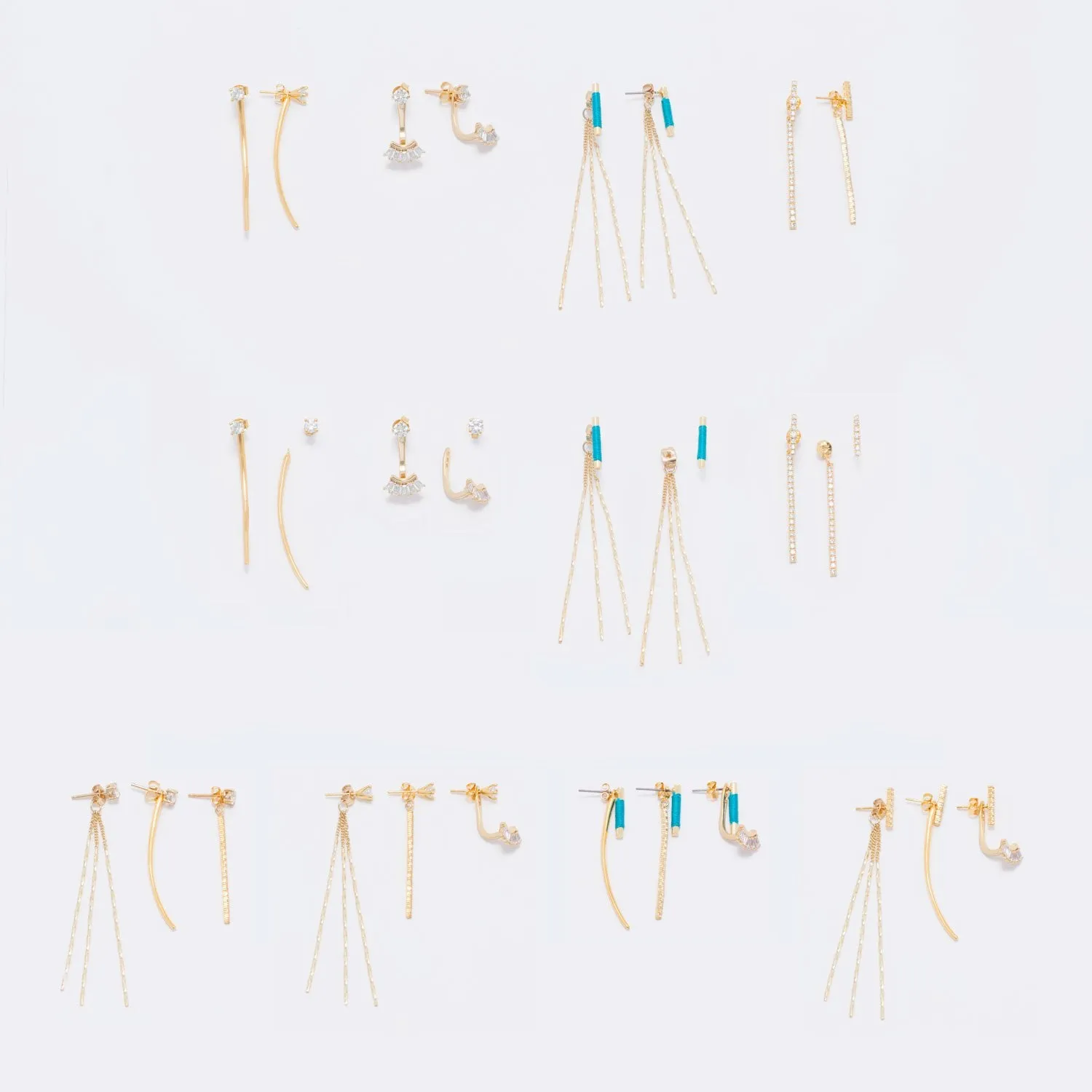 14 Karat Gold Plated Multishape CZ Front Back Earrings