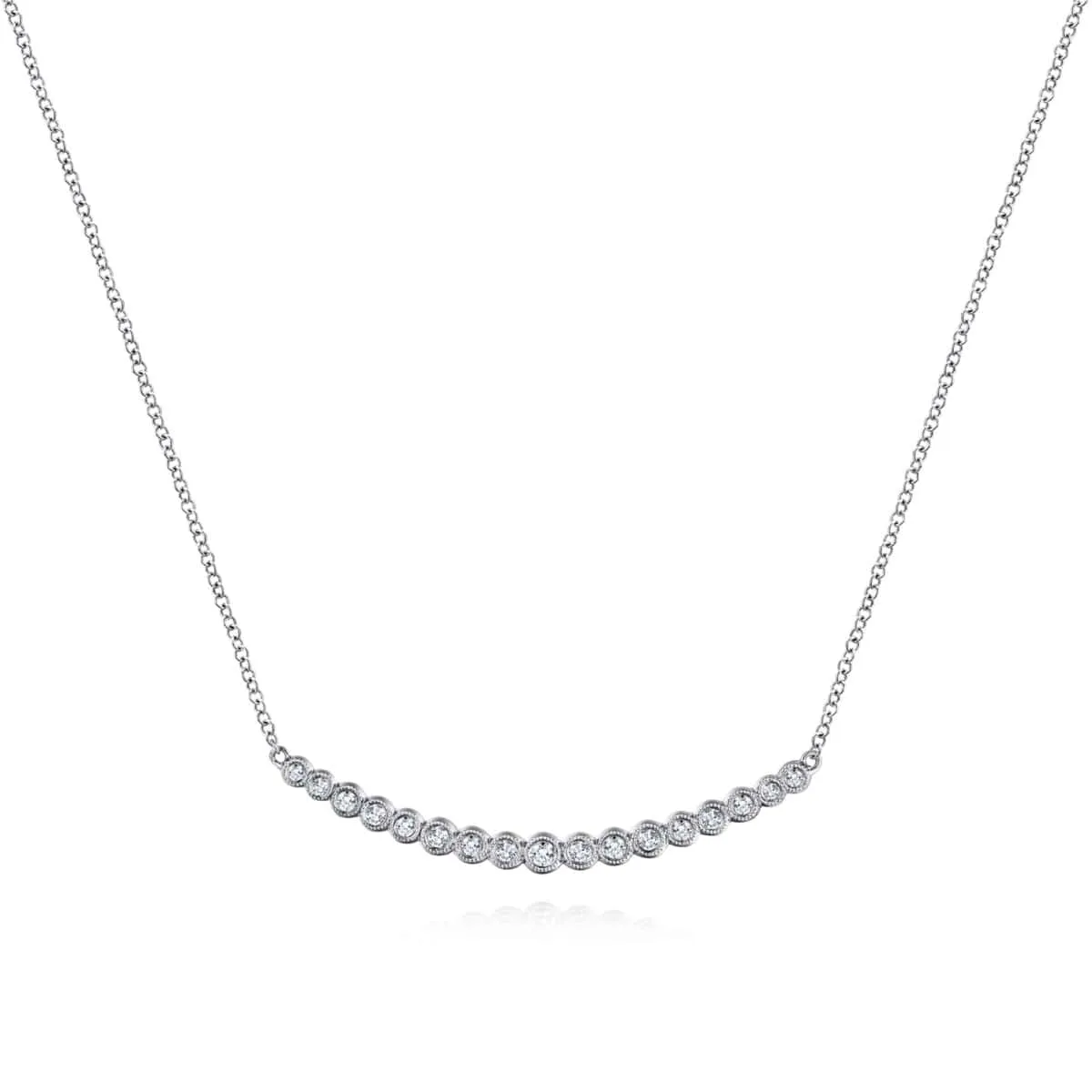 14K White Gold Curved Bar Necklace with Round Diamonds - NK5796W45JJ