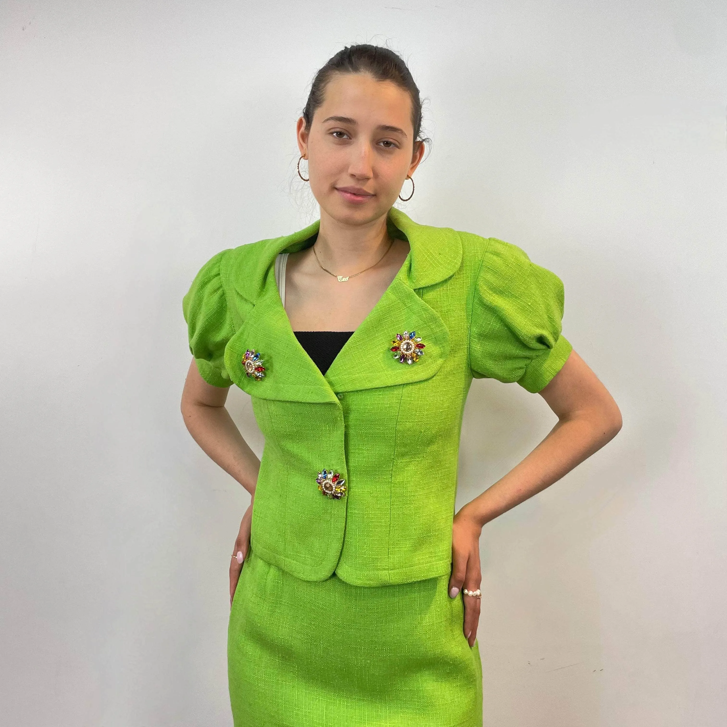 1980s Christian Lacroix Lime Blazer and Skirt Set Small/Medium