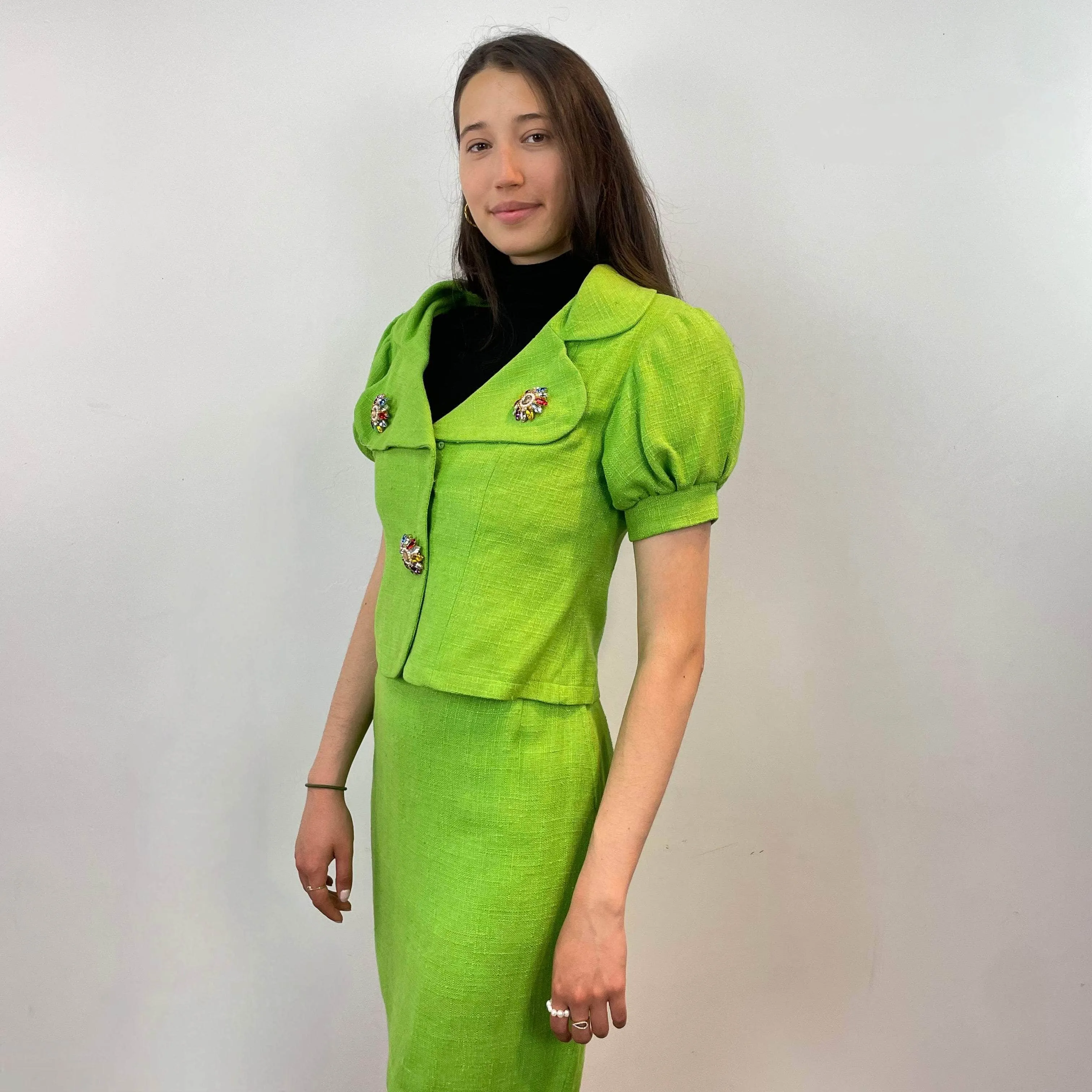 1980s Christian Lacroix Lime Blazer and Skirt Set Small/Medium
