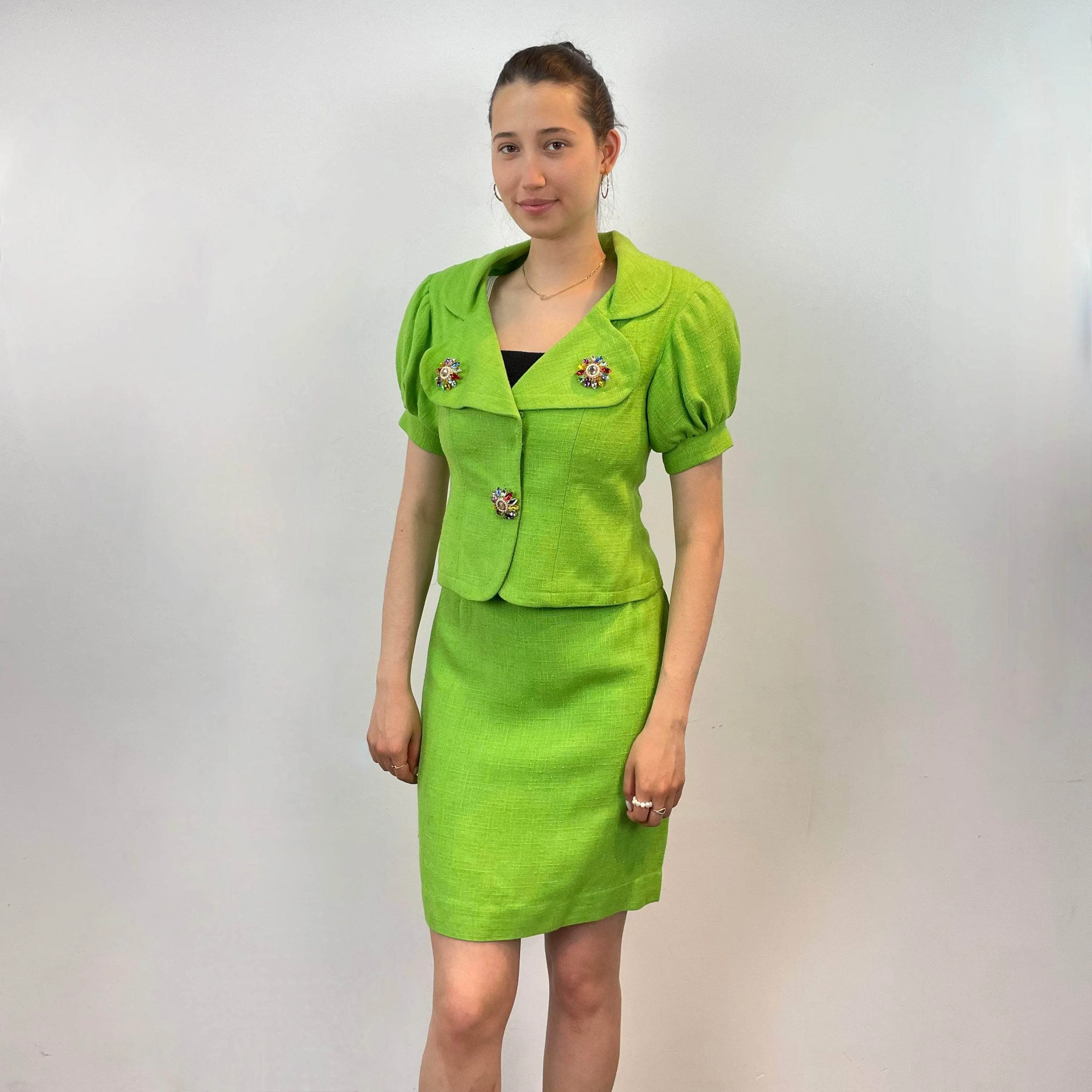 1980s Christian Lacroix Lime Blazer and Skirt Set Small/Medium