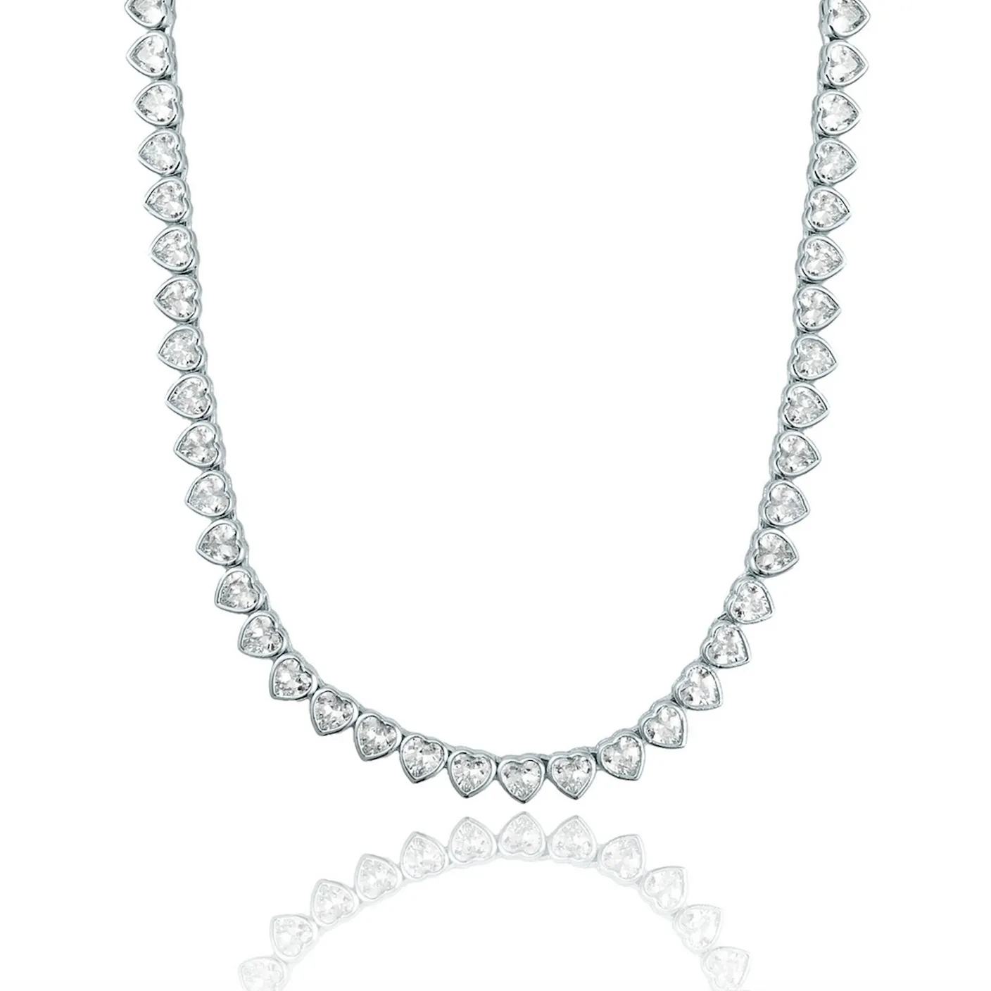 5mm Heart Bezel CZ Tennis Necklace (H103/I452)