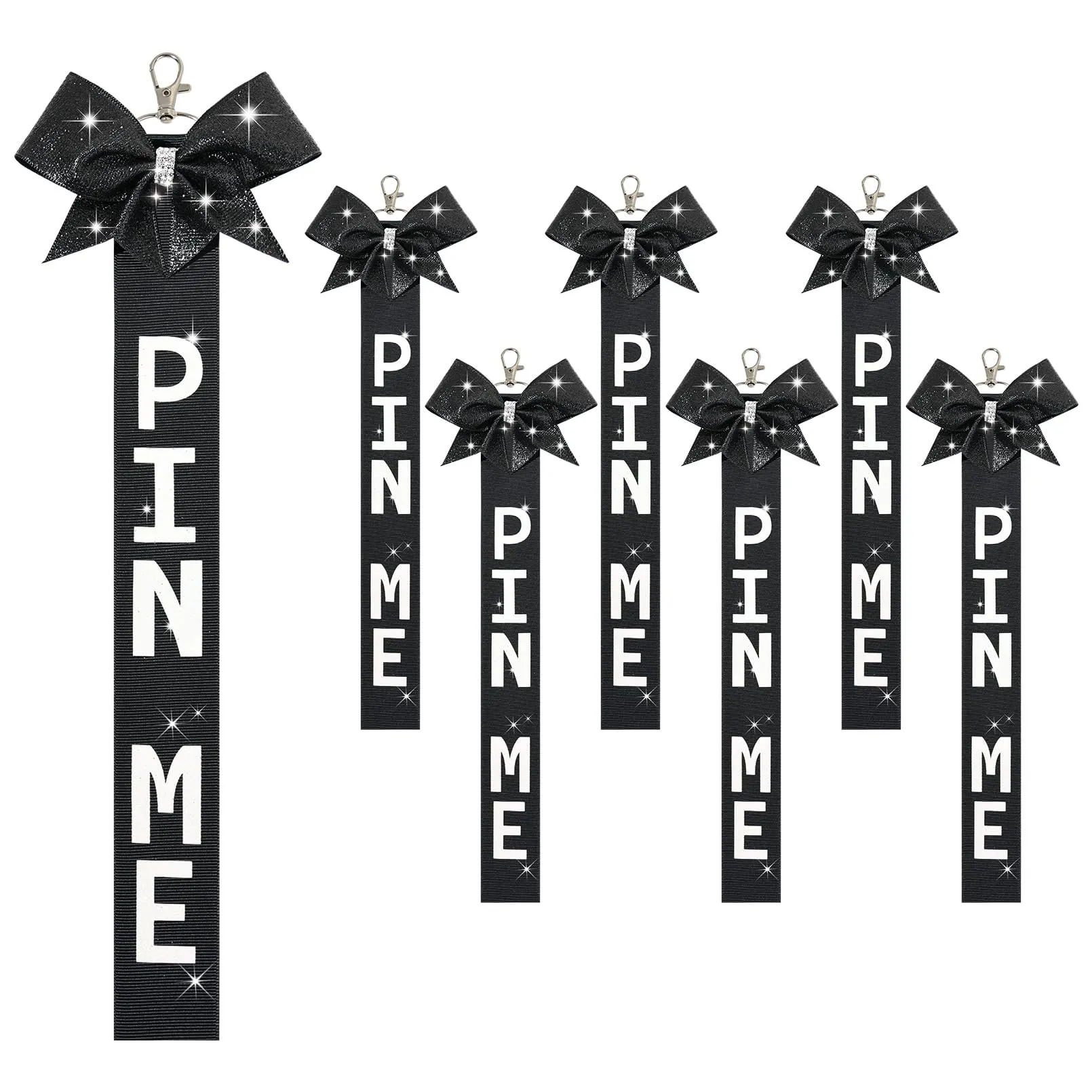 6 PCS Cheer Pin Me Ribbon Cheer Bag Bow Keychain with Rhinestones Bow Pin Me Cheer Competition for Teen Girls Cheerleading Sports Accessory(Black)