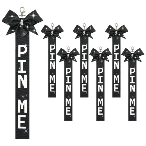 6 PCS Cheer Pin Me Ribbon Cheer Bag Bow Keychain with Rhinestones Bow Pin Me Cheer Competition for Teen Girls Cheerleading Sports Accessory(Black)