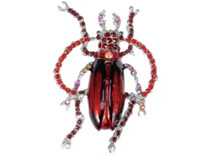 Alilang Handpainted Enamel Peridot Green Color Crystal Rhinestone Beetle Insect Bug Lapel Pin Brooch Red