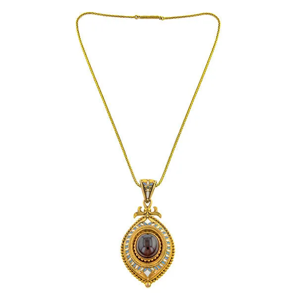 Antique Garnet Carbuncle & Enamel Pendant