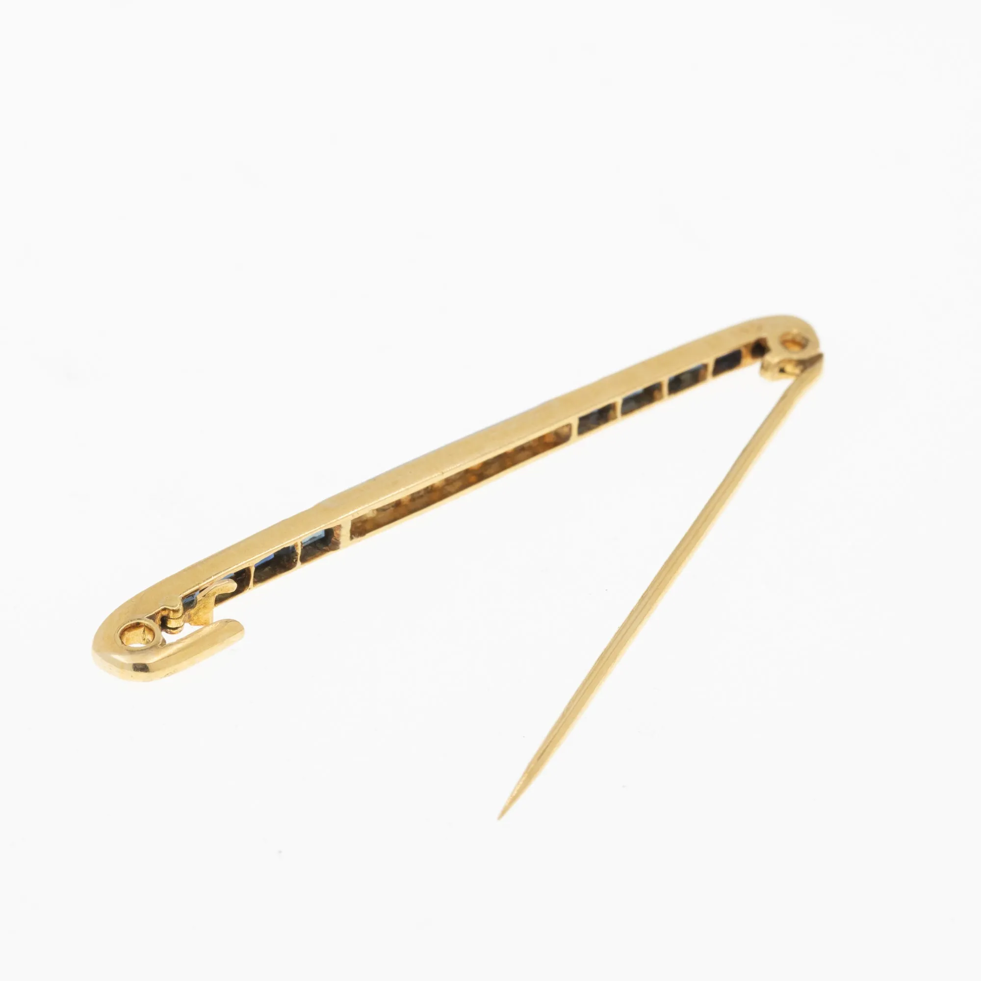 Art Deco French 18ct Gold Sapphire Diamond Bar Brooch