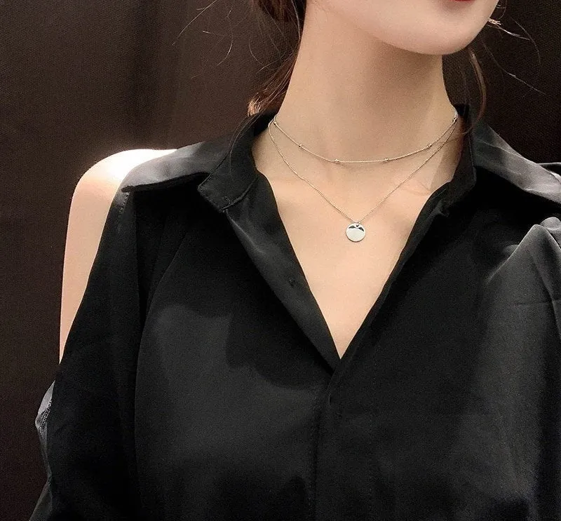 Double Layer Round Disc Silver Chain Necklace | Delicate necklace | 925 Sterling Silver Chain Necklace | Choker with Balls | Gold Bead Chain
