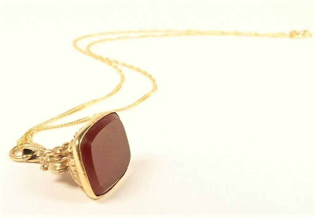 Fully Hallmarked Antique Victorian 9ct Gold And Carnelian Fob 1861 With Ornate 18 Inch Chain