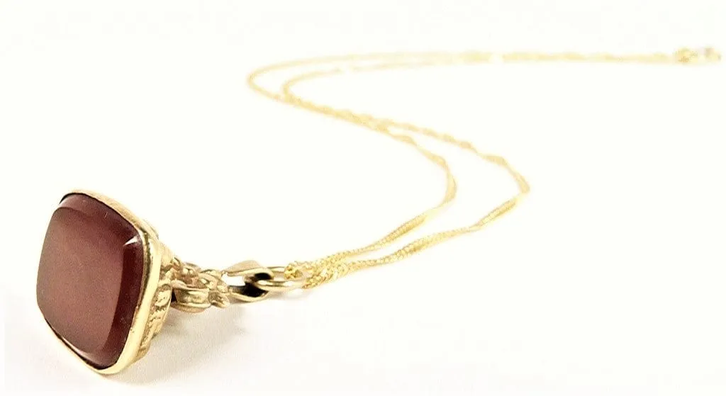 Fully Hallmarked Antique Victorian 9ct Gold And Carnelian Fob 1861 With Ornate 18 Inch Chain