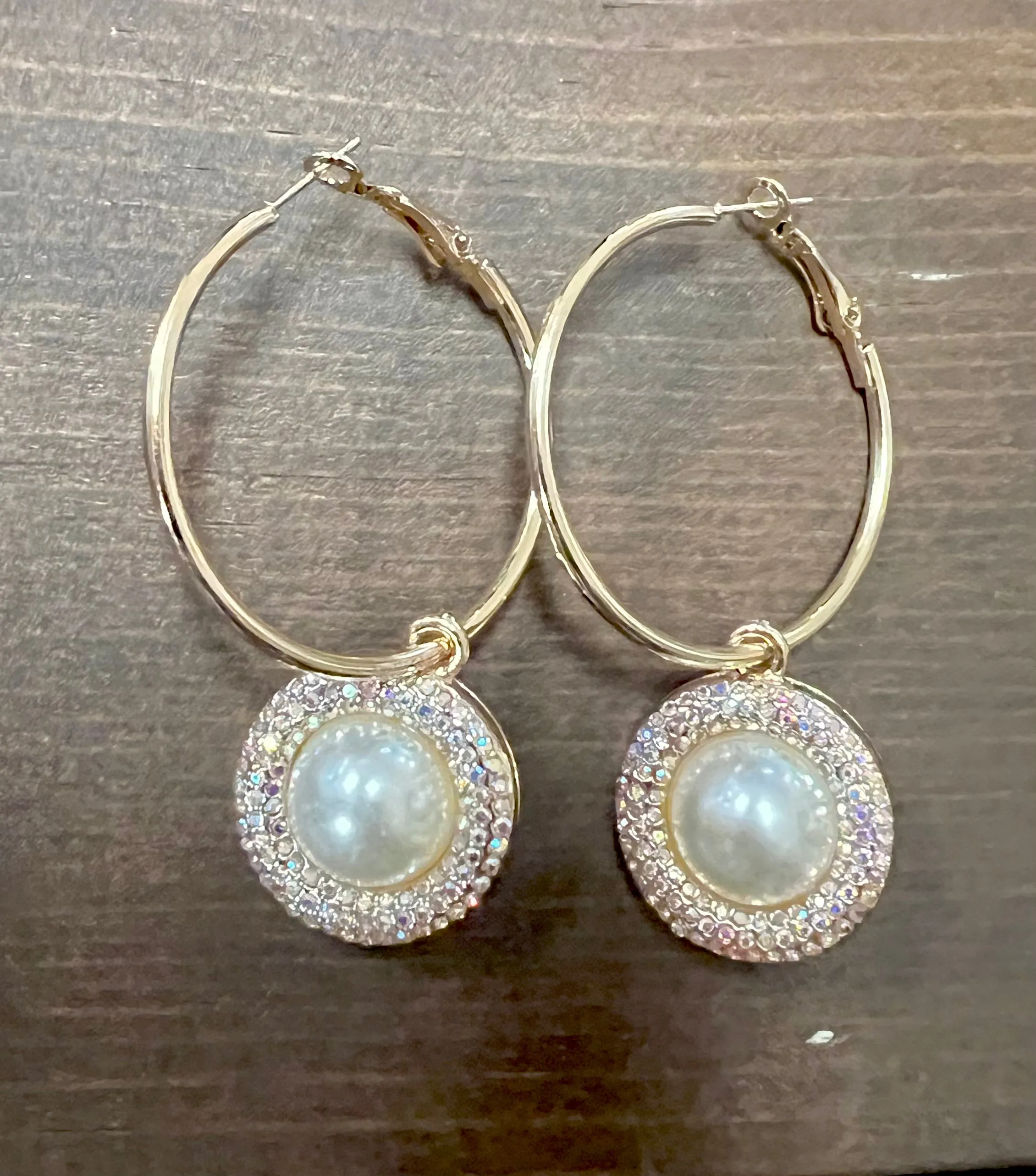 Gold rhinestone/pearl hoops