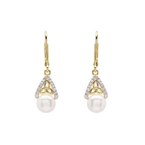 Gold Vermeil Drop Pearl Celtic Trinity Knot Earrings
