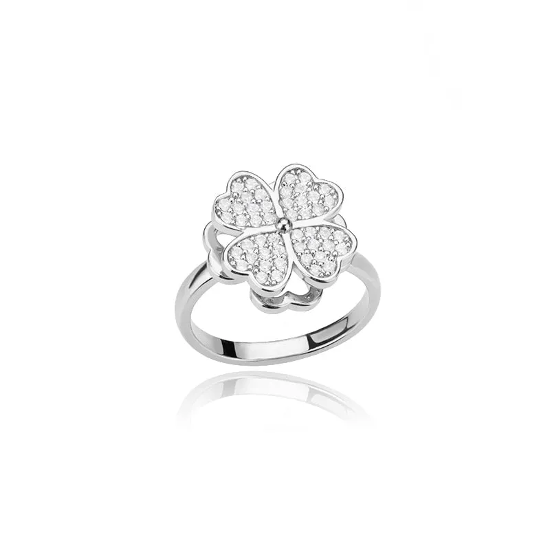 Heart Four Leaf Clover Rings for Women Adjustable Lucky Stainless Steel Ring 2023 Trend Wedding Luxury Jewelry anillos mujer