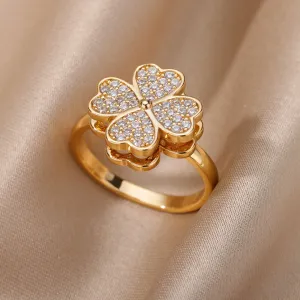 Heart Four Leaf Clover Rings for Women Adjustable Lucky Stainless Steel Ring 2023 Trend Wedding Luxury Jewelry anillos mujer