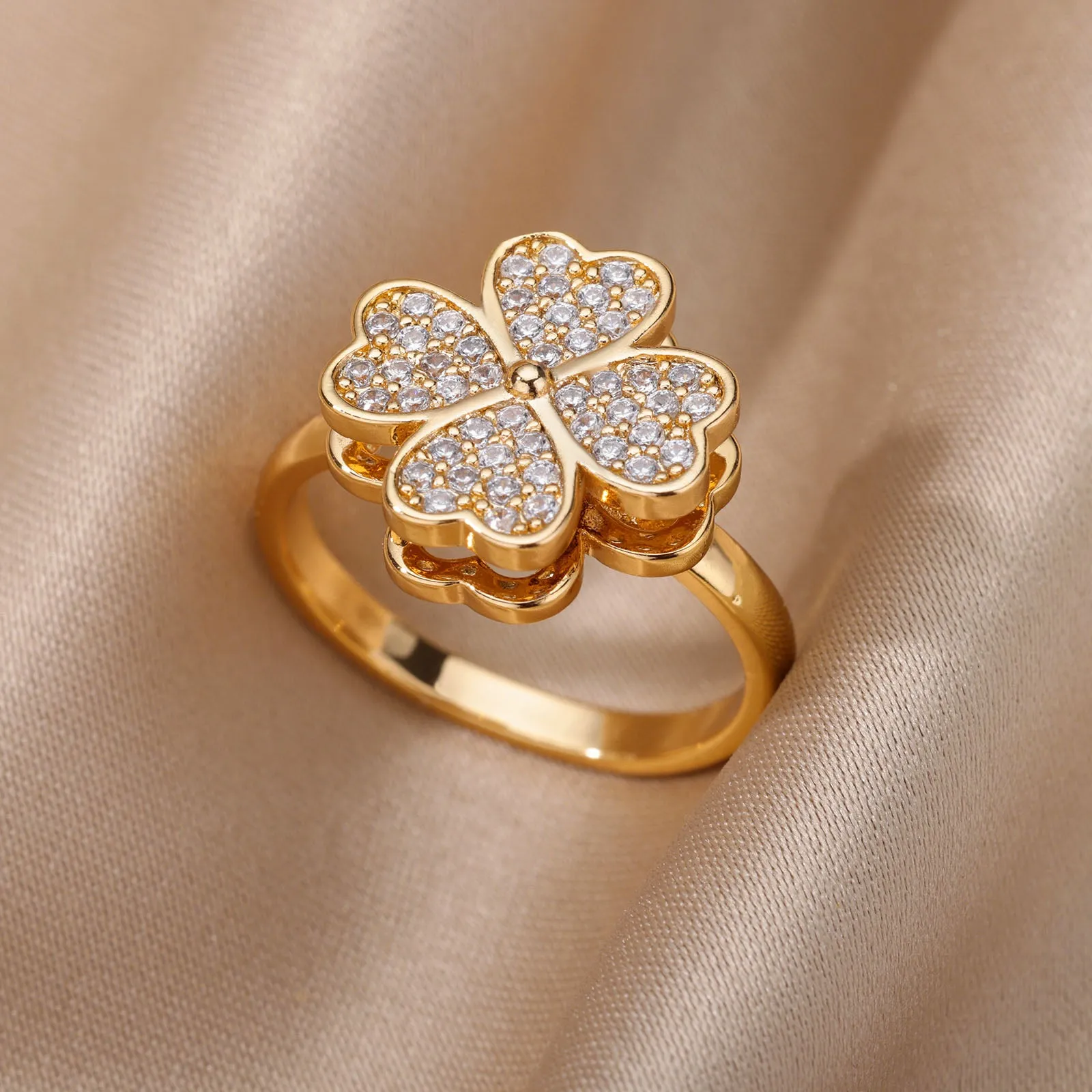 Heart Four Leaf Clover Rings for Women Adjustable Lucky Stainless Steel Ring 2023 Trend Wedding Luxury Jewelry anillos mujer
