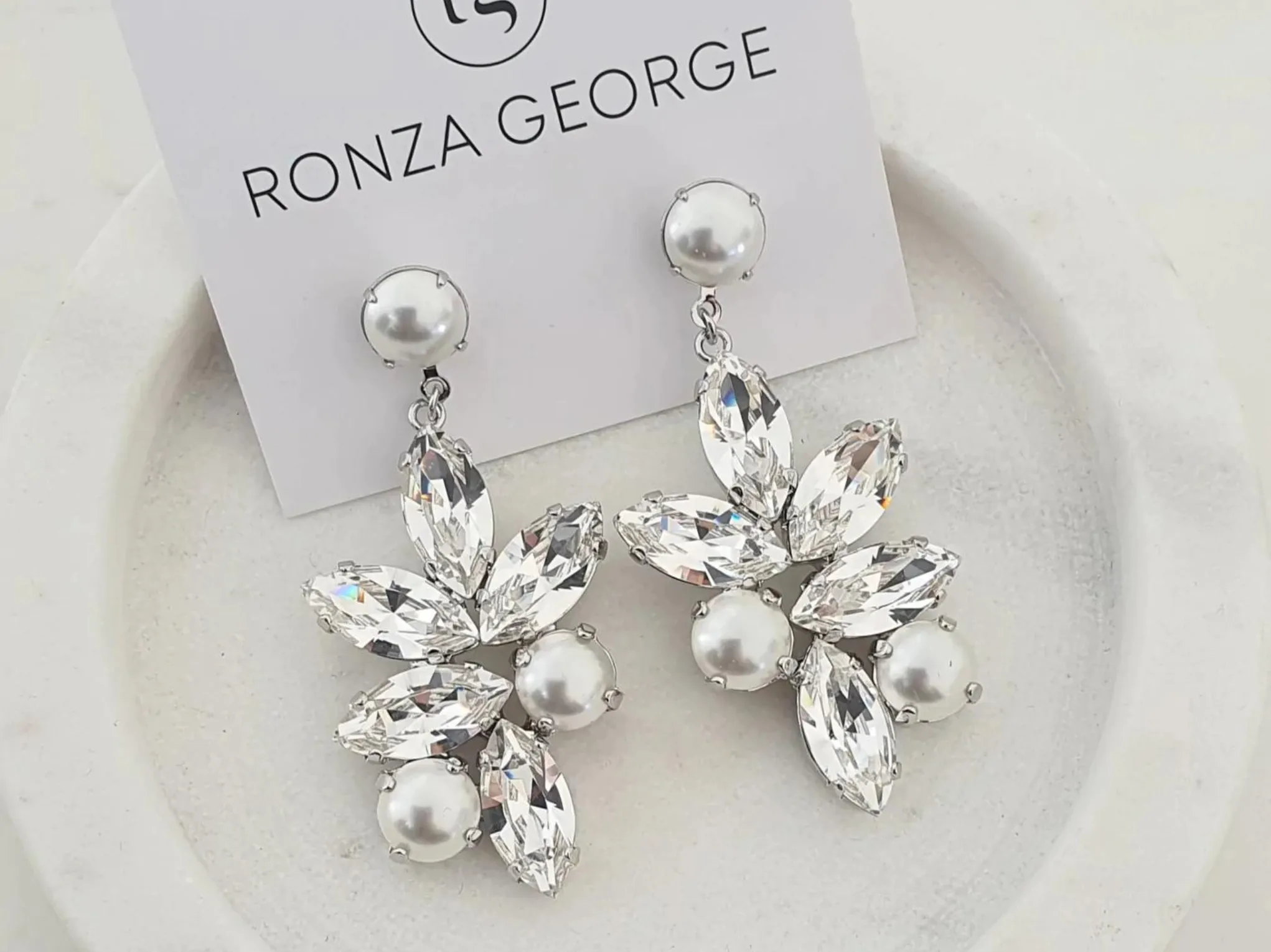 Jen - Swarovski Statement Bridal Drop Earrings - Silver