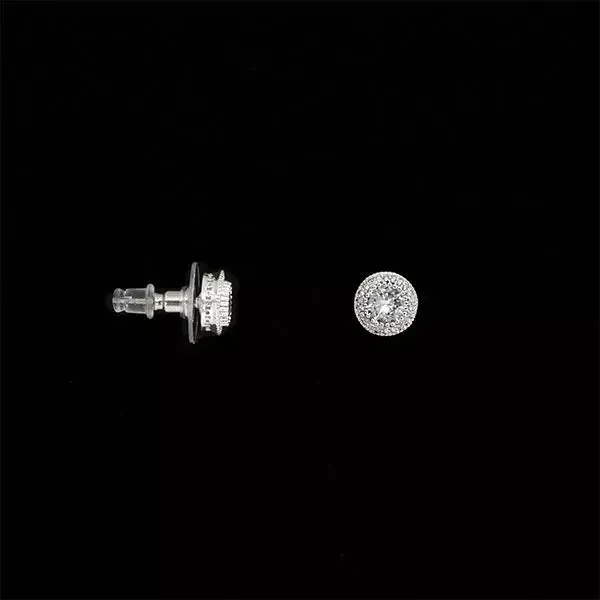 Ladies Silver Round Halo Stud Earrings