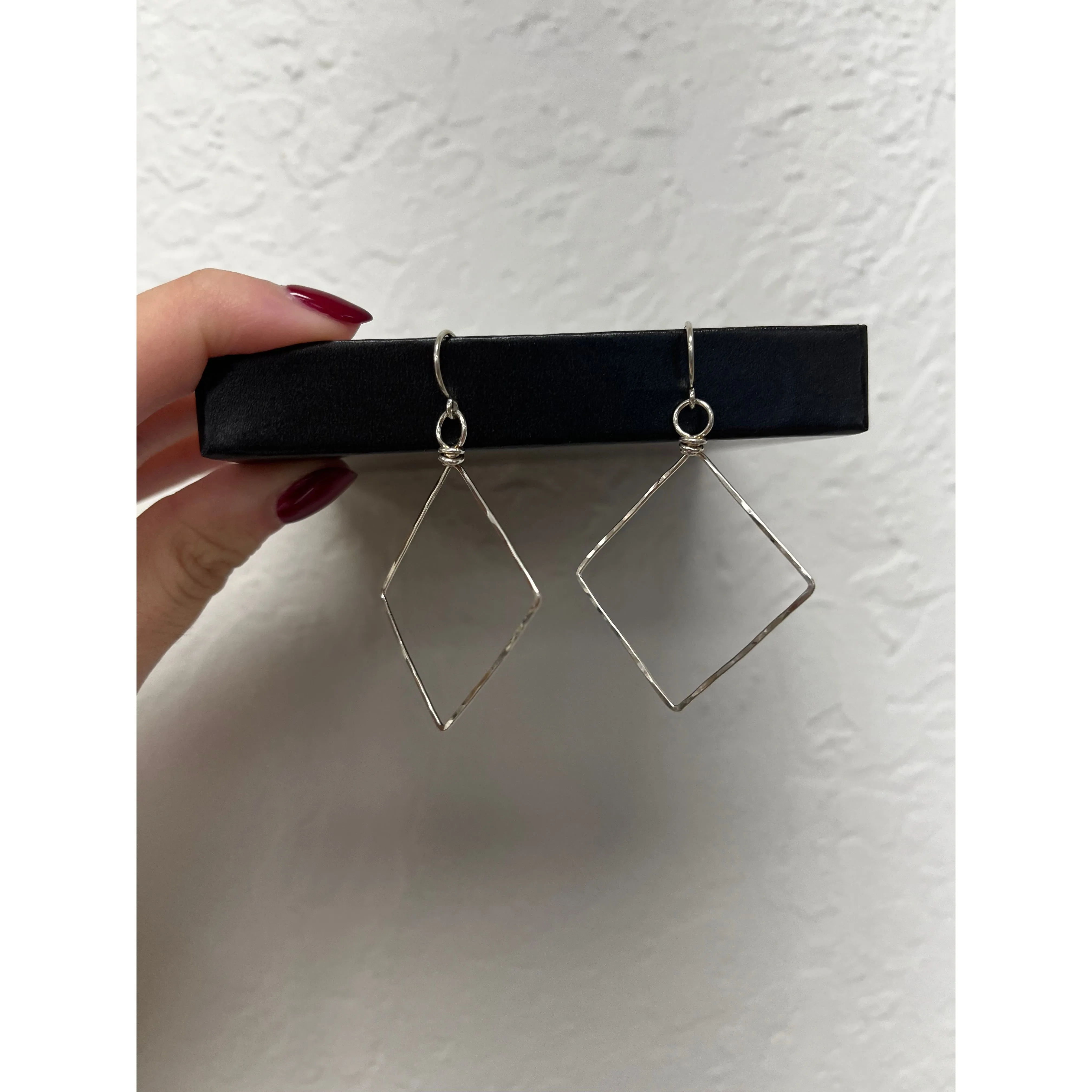 Large Hammered Diamond Earrings in Sterling Silver