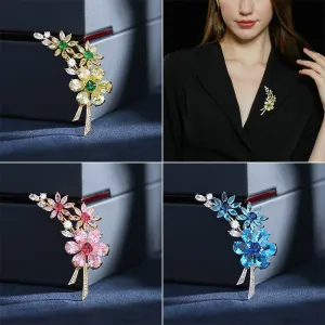 Luxury Copper Micro Inlaid Cubic Zirconia Color Flower Lady Brooch