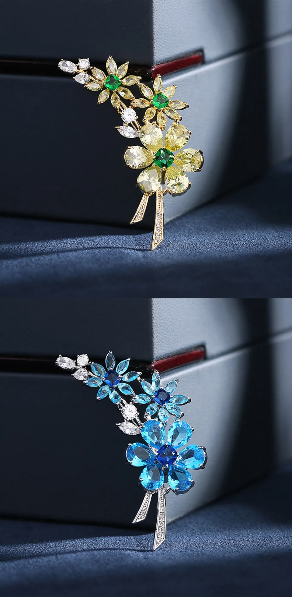 Luxury Copper Micro Inlaid Cubic Zirconia Color Flower Lady Brooch