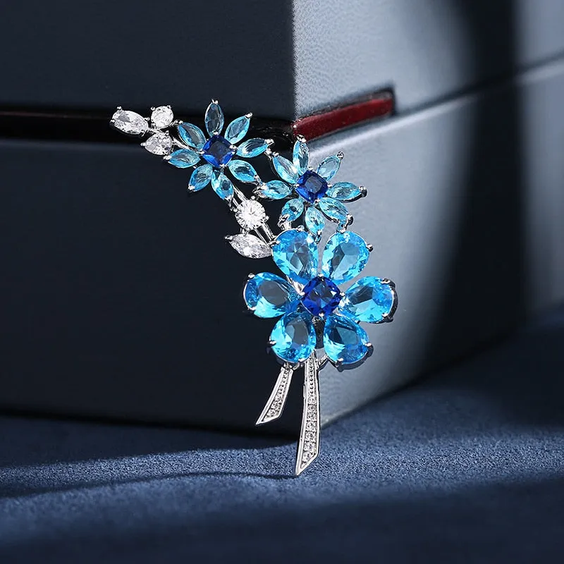 Luxury Copper Micro Inlaid Cubic Zirconia Color Flower Lady Brooch