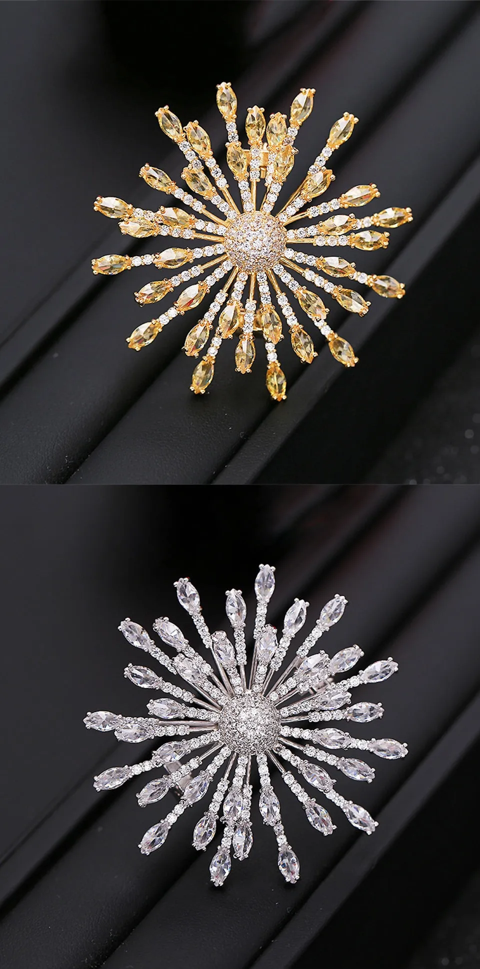 Luxury Copper Micro Inlaid Cubic Zirconia Fireworks Brooch