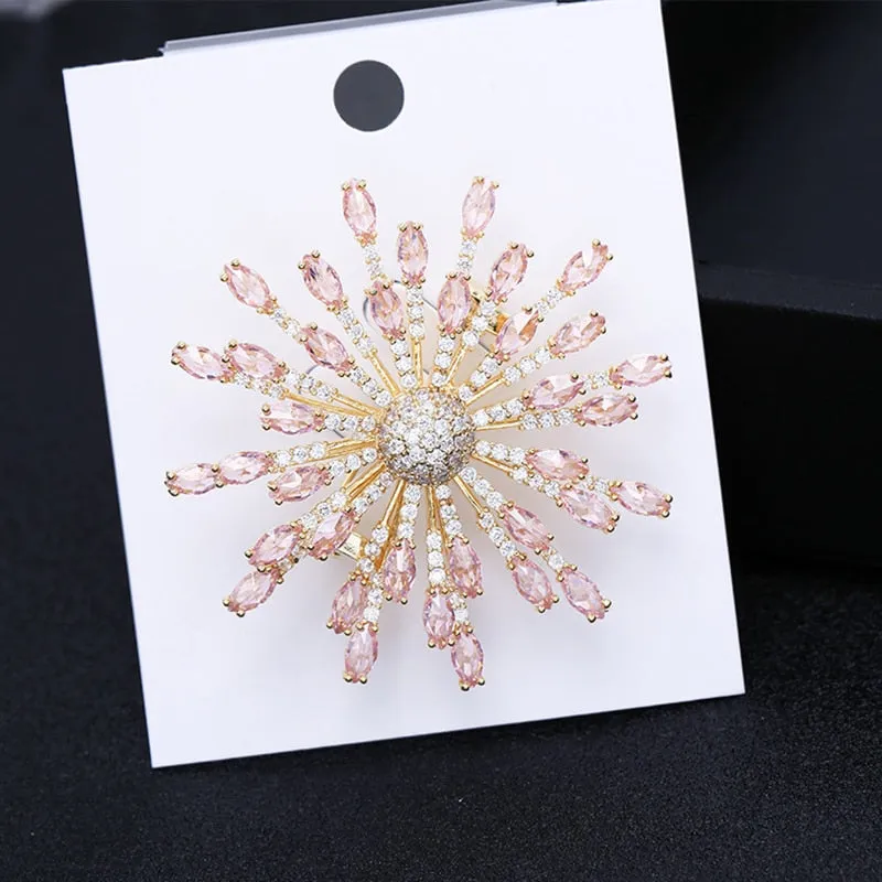 Luxury Copper Micro Inlaid Cubic Zirconia Fireworks Brooch