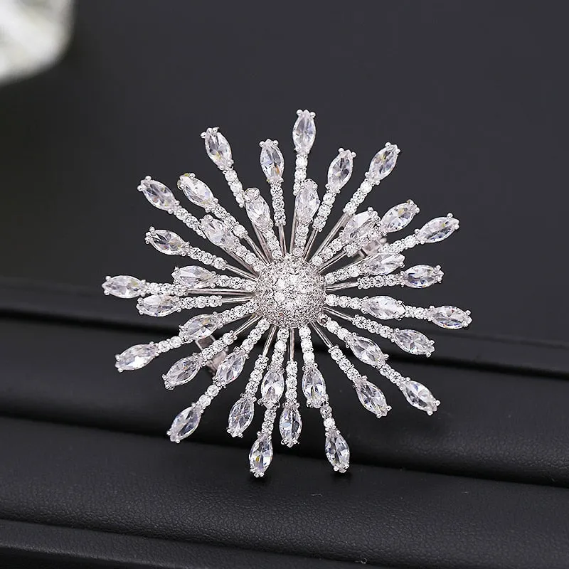 Luxury Copper Micro Inlaid Cubic Zirconia Fireworks Brooch