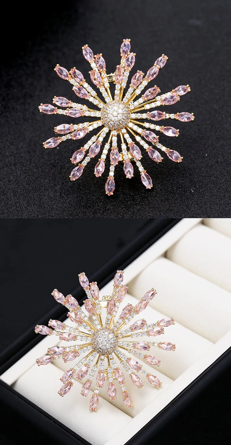 Luxury Copper Micro Inlaid Cubic Zirconia Fireworks Brooch
