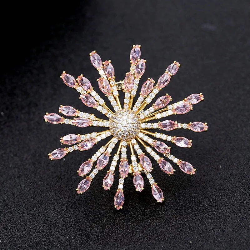 Luxury Copper Micro Inlaid Cubic Zirconia Fireworks Brooch