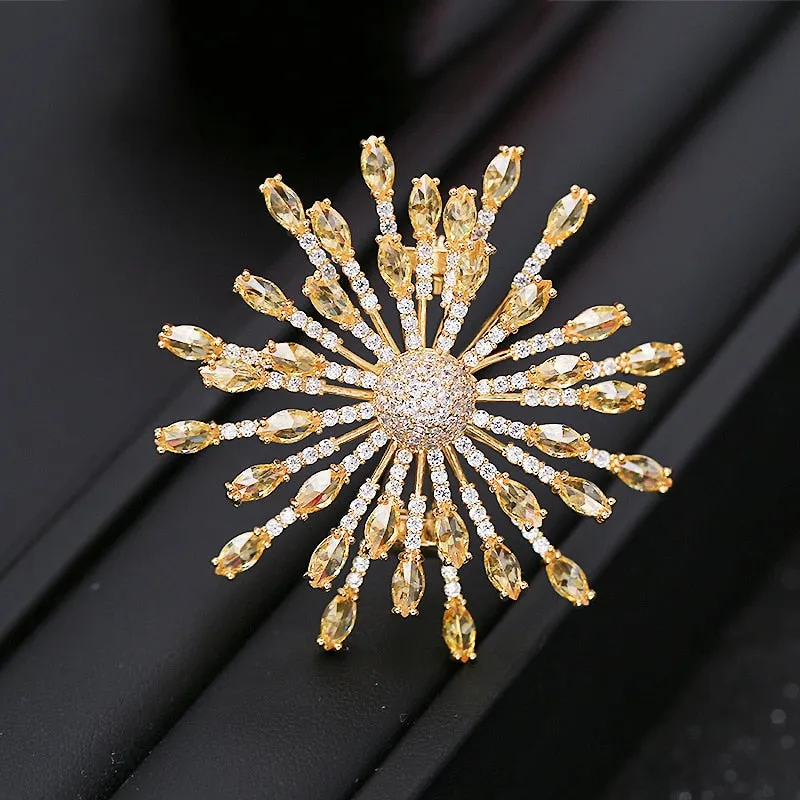 Luxury Copper Micro Inlaid Cubic Zirconia Fireworks Brooch