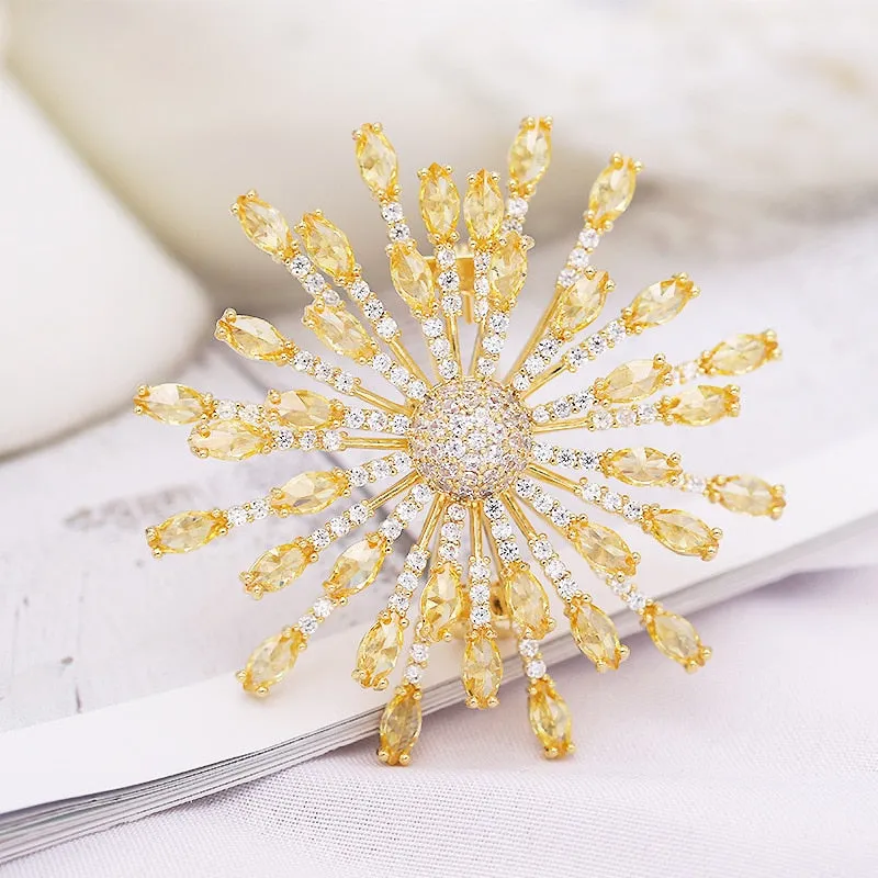 Luxury Copper Micro Inlaid Cubic Zirconia Fireworks Brooch