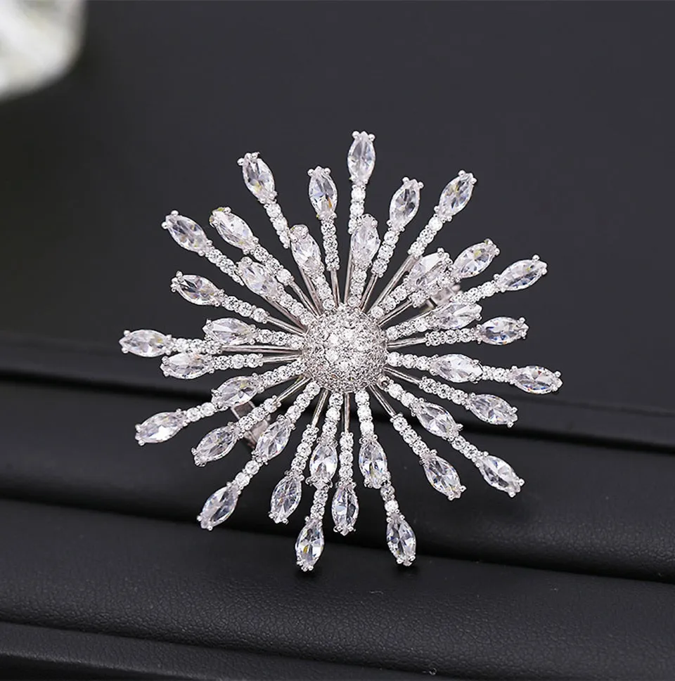 Luxury Copper Micro Inlaid Cubic Zirconia Fireworks Brooch