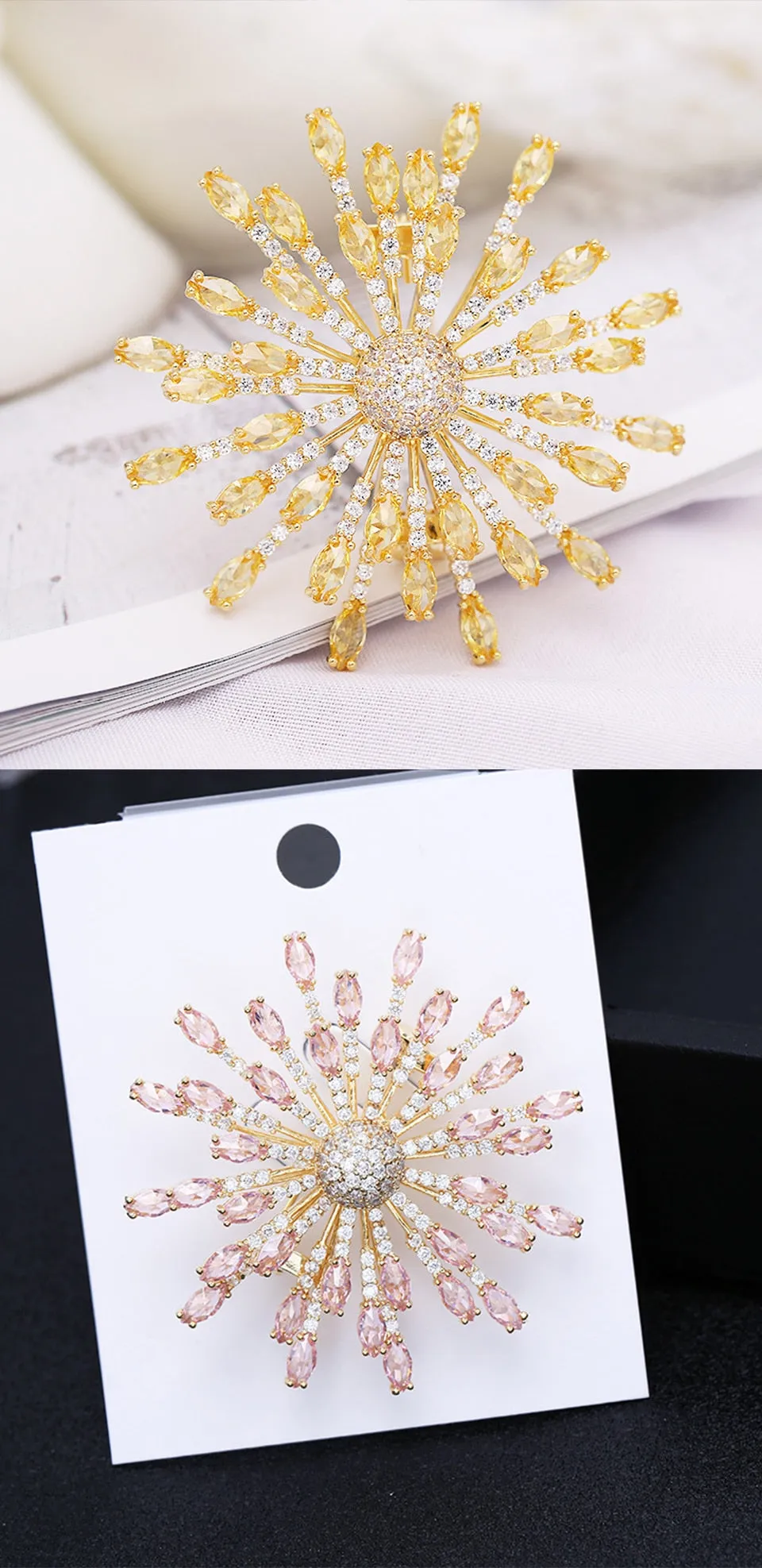 Luxury Copper Micro Inlaid Cubic Zirconia Fireworks Brooch