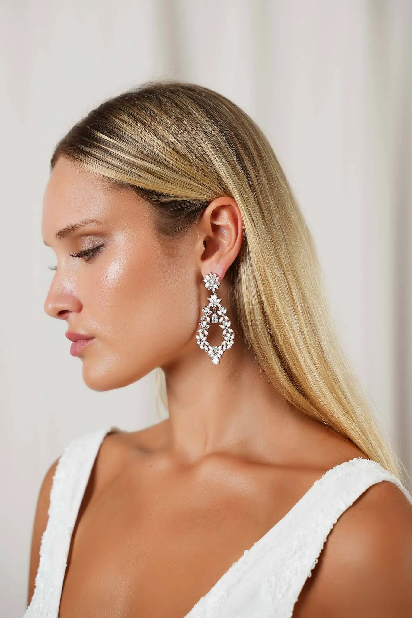 NATALIA Bridal Drop Earrings in Silver
