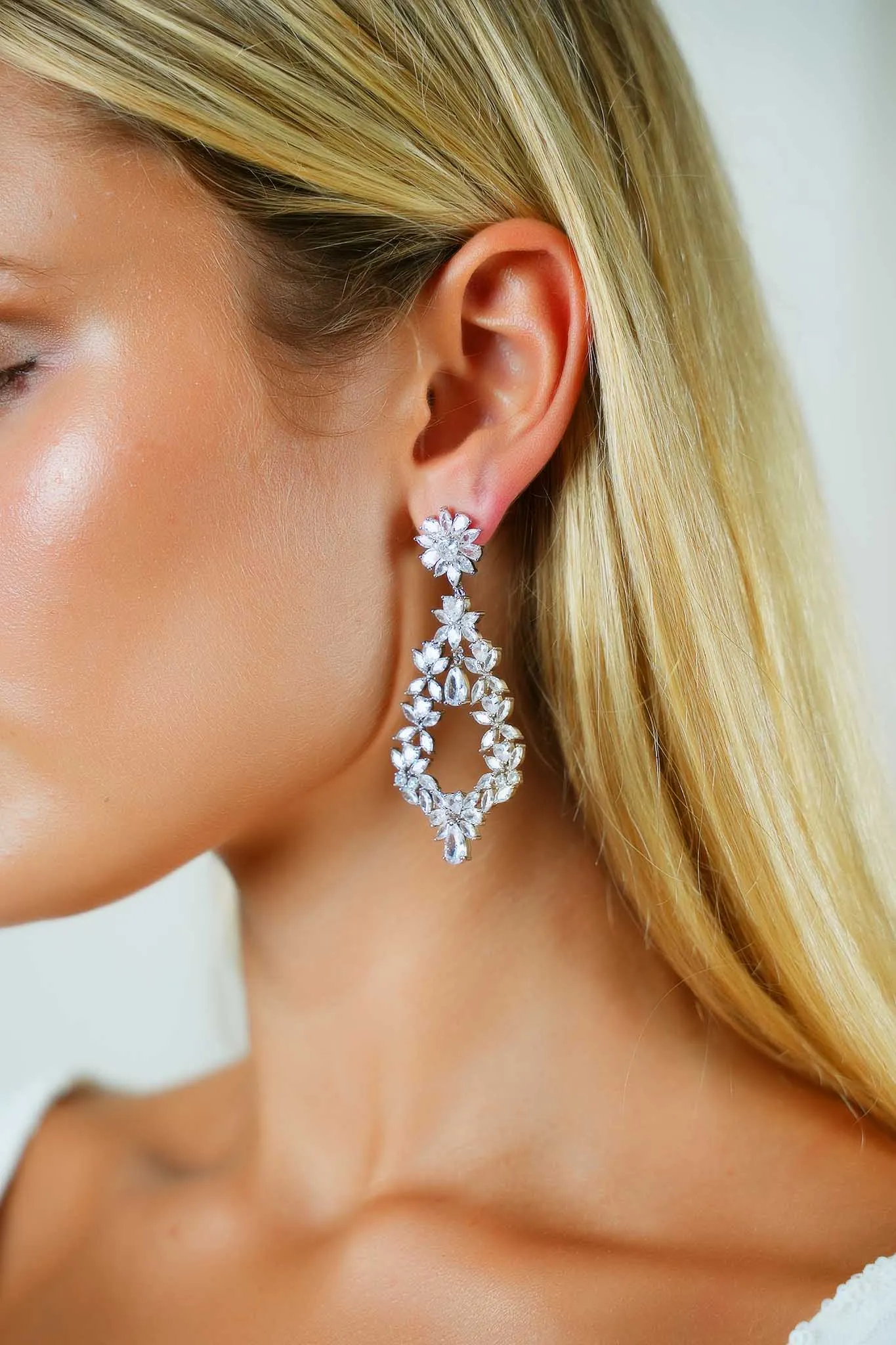 NATALIA Bridal Drop Earrings in Silver