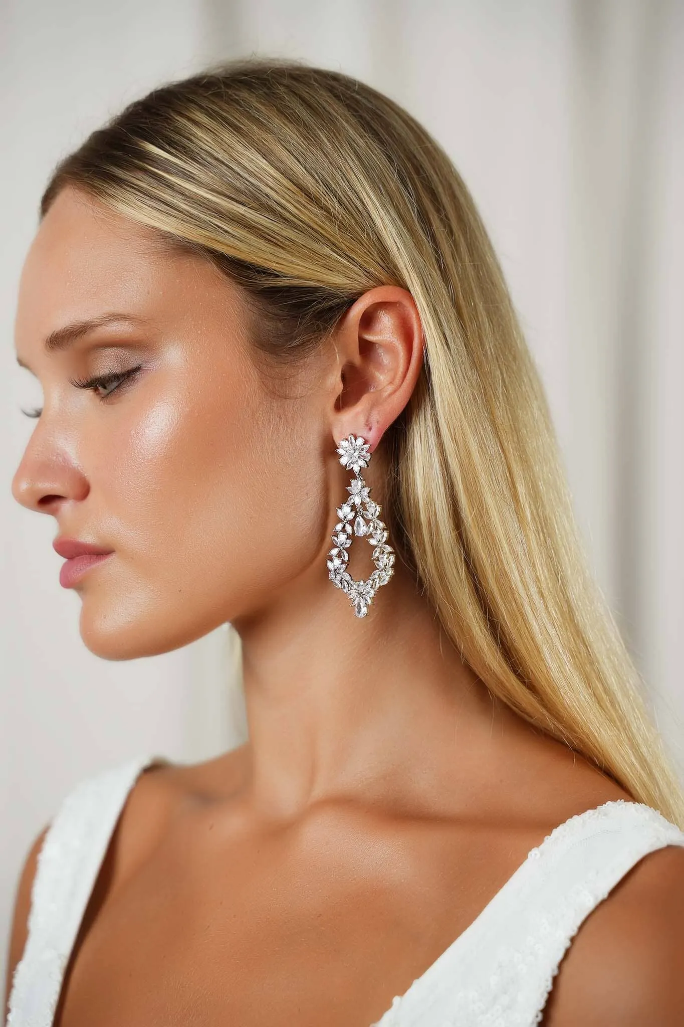 NATALIA Bridal Drop Earrings in Silver