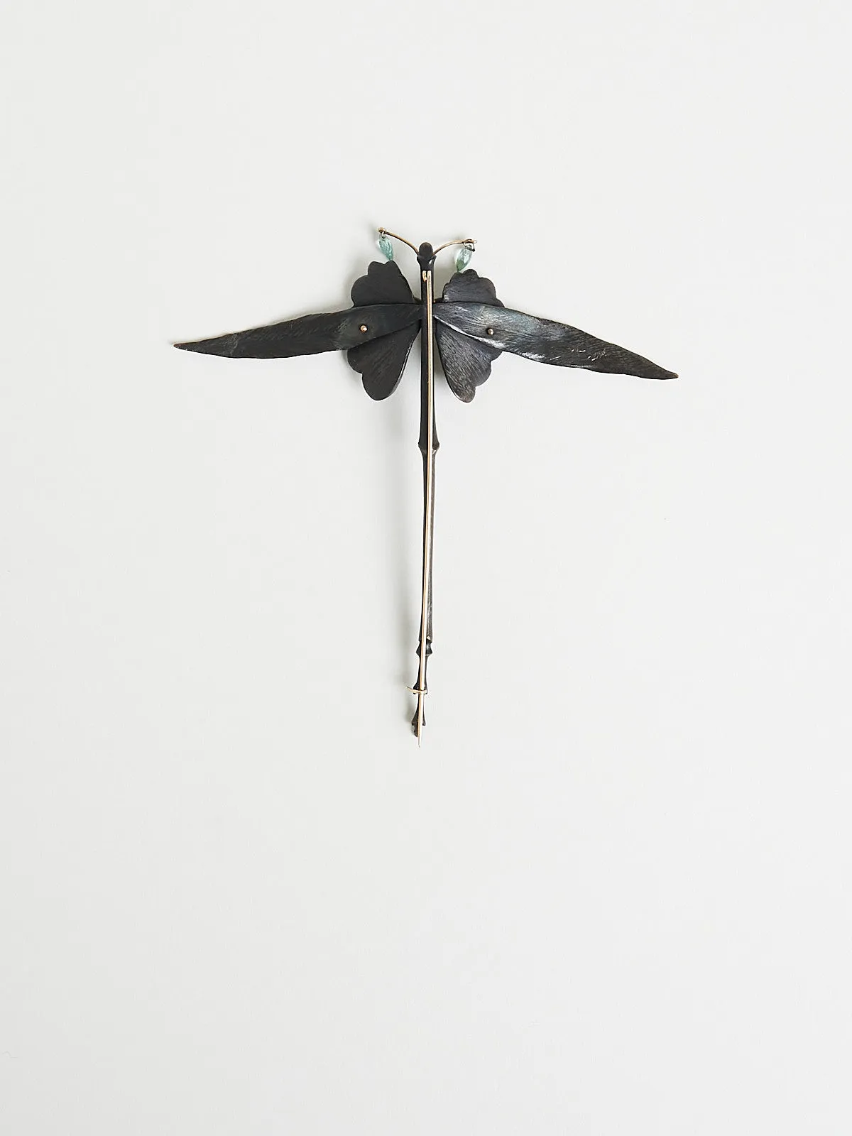 One Off Dragonfly Brooch in Bronze, 18k & 14k Yellow Gold with Tourmaline Drops