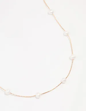 Rose Gold Plated Freshwater Pearl Dotted Fine Necklace