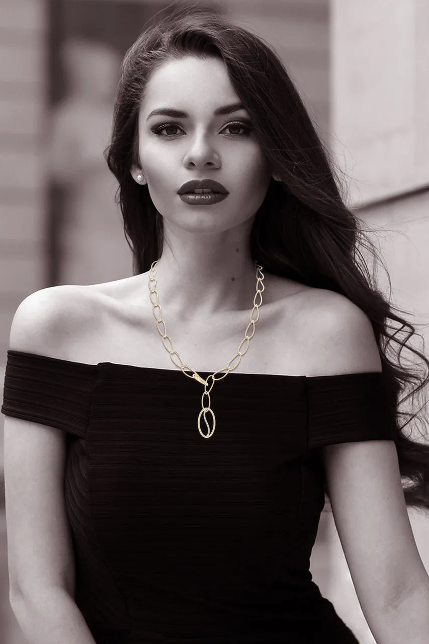 Shangri-La Elliptical  Yin-Yang 14K Gold and Diamond Y Necklace