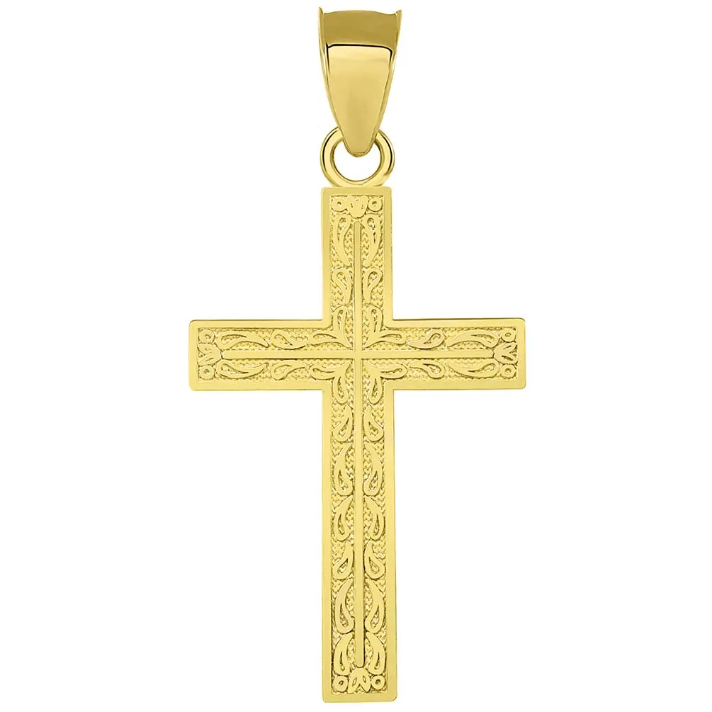 Solid 14k Yellow Gold Ornate Latin Cross Pendant