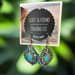Turquoise Diamond Shape Conchos on Hook Earrings